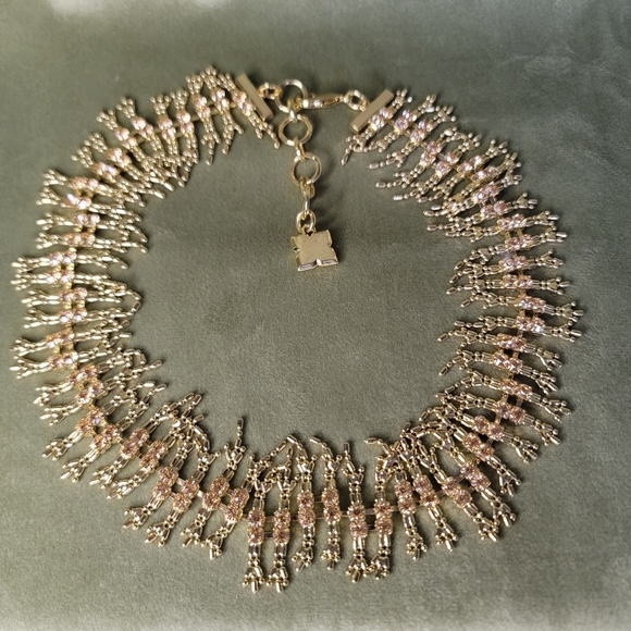 McBling Fae Light Operacore Rose Crystal Feathered Gold Statement Necklace - Picture 8 of 10